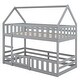 preview thumbnail 17 of 32, Twin over Twin House Bunk Bed with Fence and Door, Grey - Solid Pine Wood, Playful Design with Whimsical Roof and Guardrails