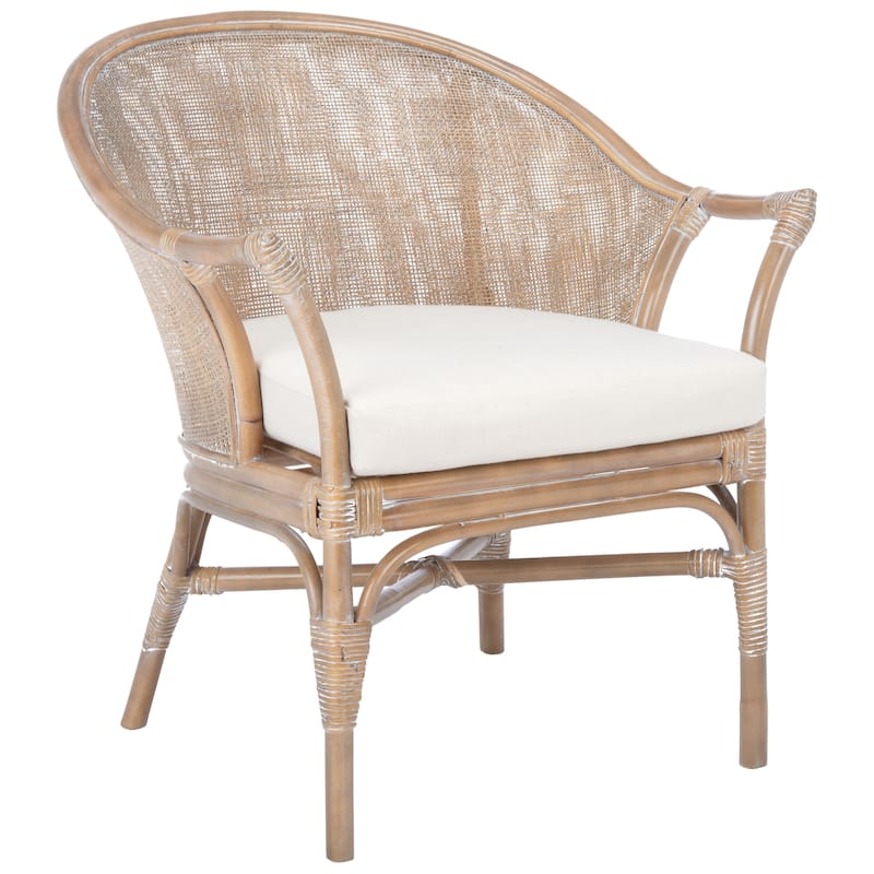 SAFAVIEH Vada Coastal Rattan Accent Chair with Cushion - 28.2" W x 27.2" L x 33.1" H - 28Wx27Dx33H