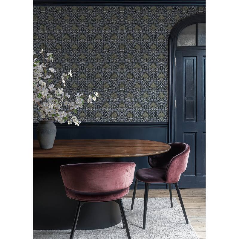 Chris Loves Julia x A-Street Prints Woodbury Navy Floral Damask Wallpaper