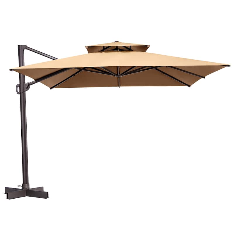 11' Patio Cantilever Offset Umbrella 360 degrees Rotation Square Double Canopy