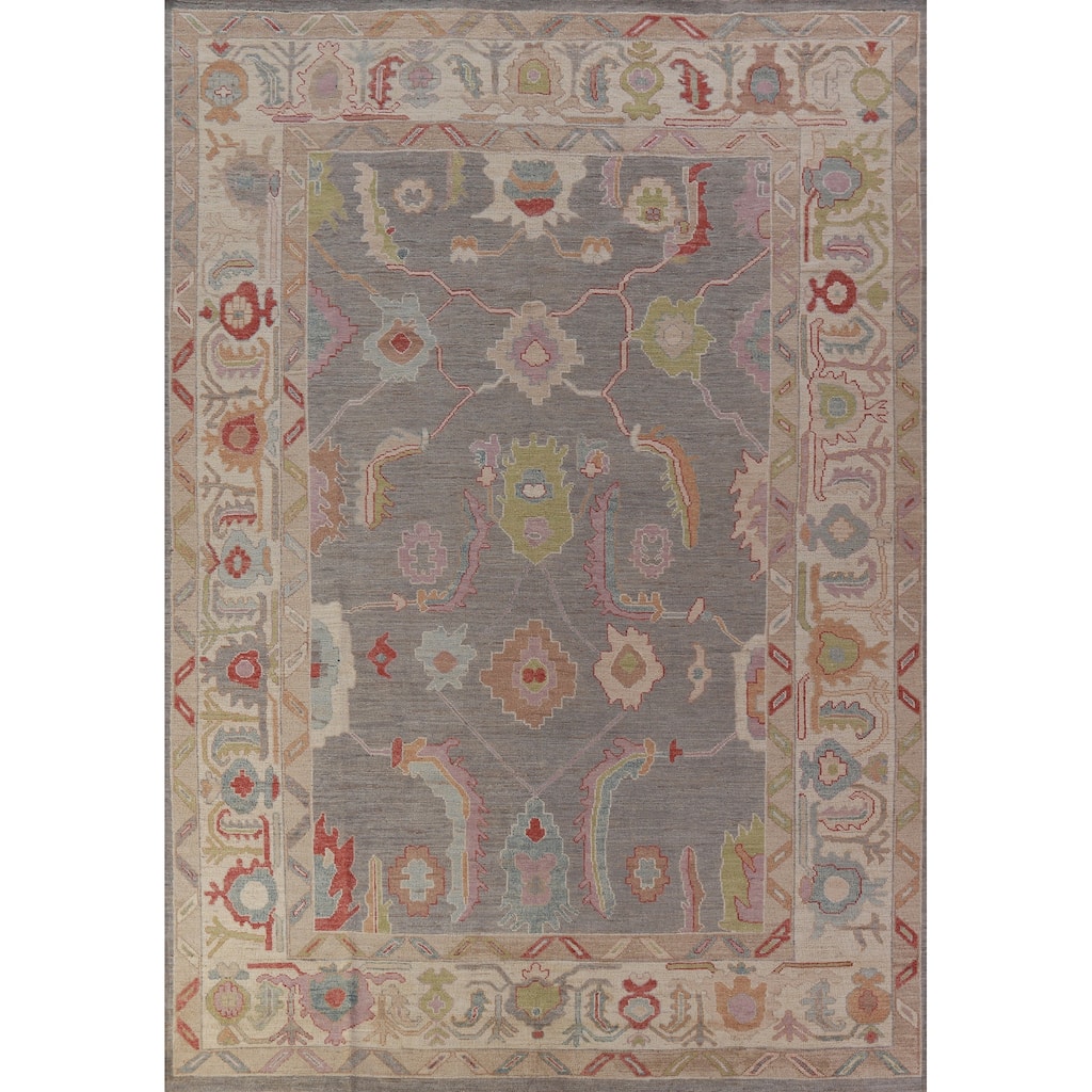 Hand Knotted Oriental 100% Wool Carpet Transitional All-Over Greys & Charcoal Oushak Area Rug - 11' 10'' X 9' 1''