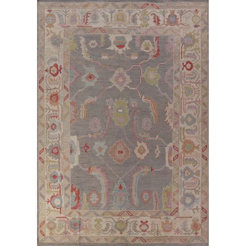 Hand Knotted Oriental 100% Wool Carpet Transitional All-Over Greys & Charcoal Oushak Area Rug - 11' 10'' X 9' 1''