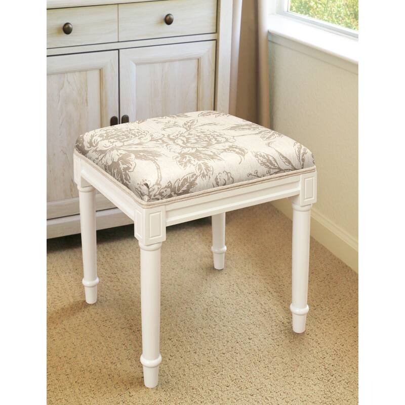 Taupe Peony Vanity Stool with White Frame
