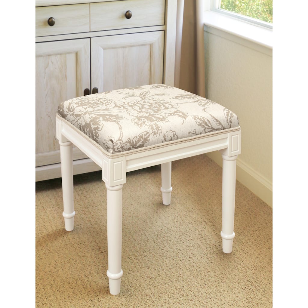 Taupe Peony Vanity Stool with White Frame