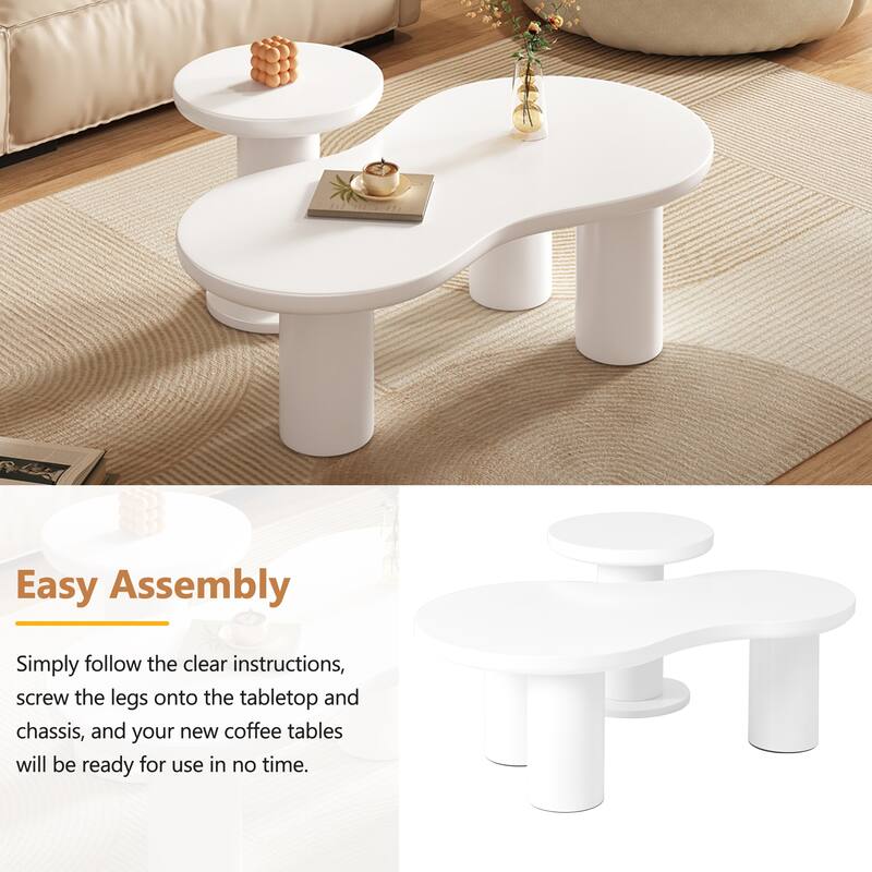 Modern Nesting Coffee Table Clouds Coffee Table Round Small Side Table with Thick Legs for Living Room 2-Piece Set