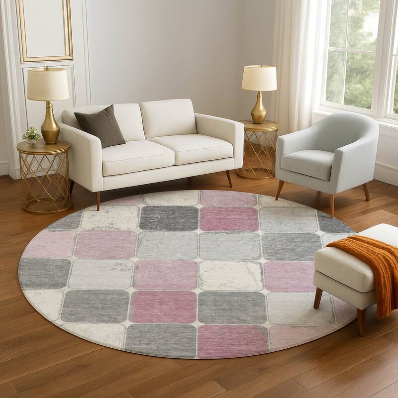 Premium Washable Super Soft Modern Blocks Mayfield Rug - Blush - 8' x 8'