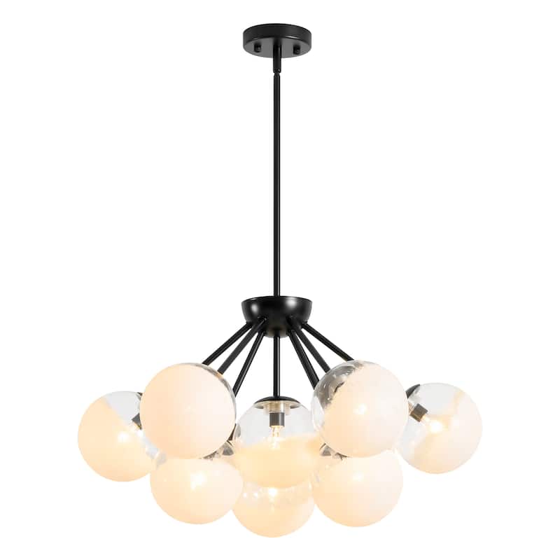 10-Light Modern Black/Gold Metal Sputnik Chandelier for Dining/Living Room with White Cluster Glass Globe Shade