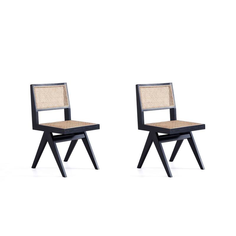 Manhattan Comfort Hamlet Dining Chair in Black and Natural Cane - Set of 2 - Black and Nature - Set of 2