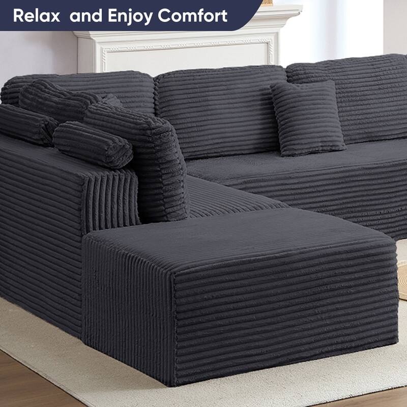 Mixoy 136"U-Shaped Modular Corduroy Sectional Sofa,7-Seater Deep Seats Sofa with Movable Ottoman - U-Shaped