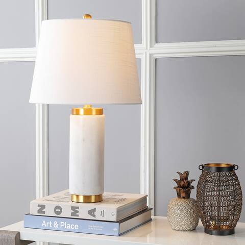 Fisher 23" Marble LED Table Lamp, White/Brass by JONATHAN Y