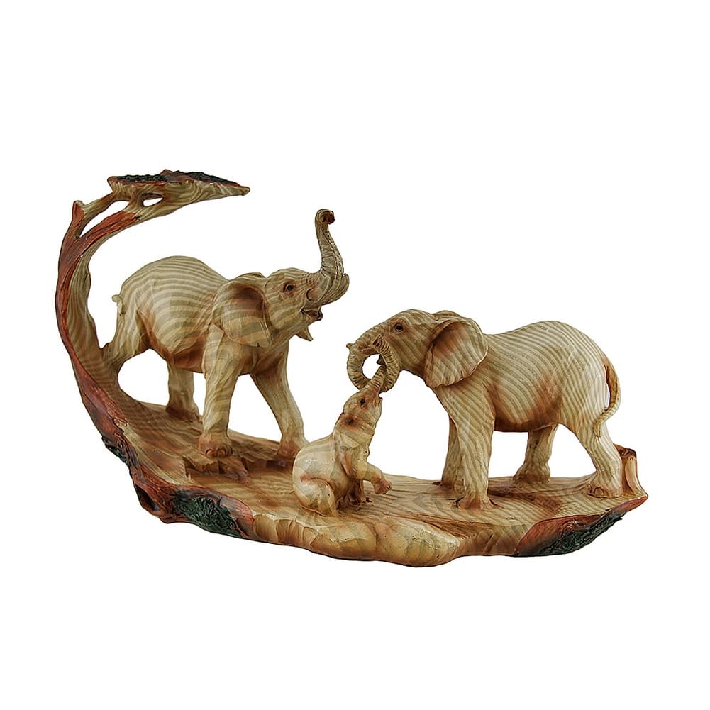 Elephant Family Safari Carved Wood Look Decorative Statue - 6.5 X 12 X 3.5 inches