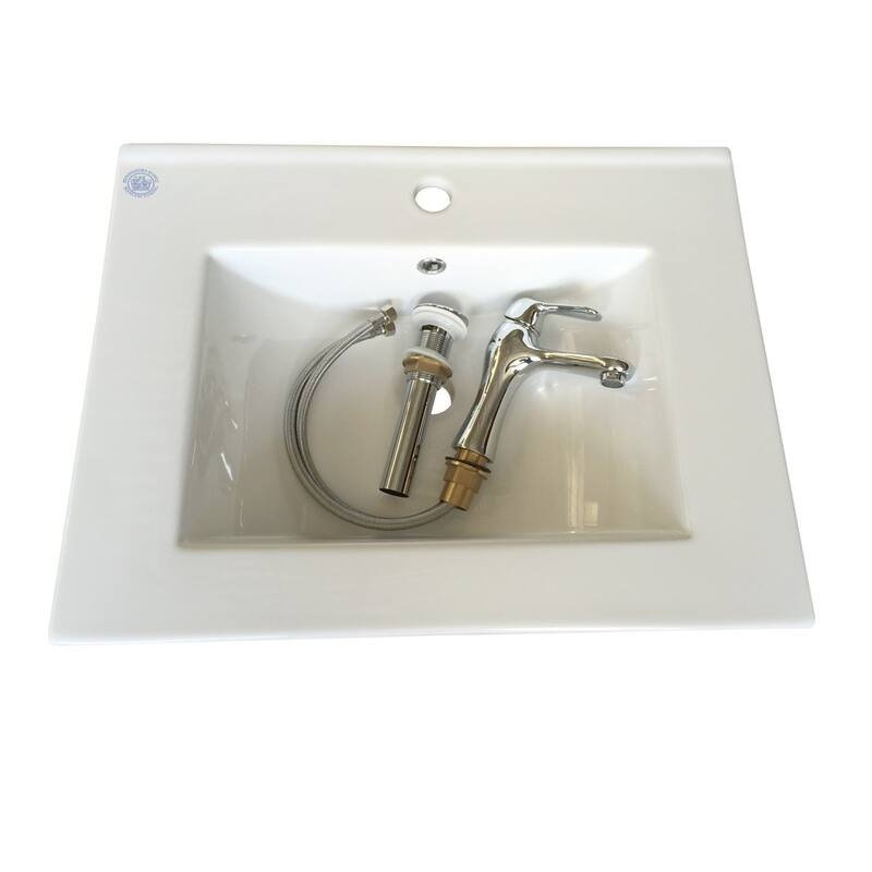 White Drop-in Sink 23.62" Porcelain Self-Rimming Rectangular Sink with Chrome Faucet and Drain Renovators Supply