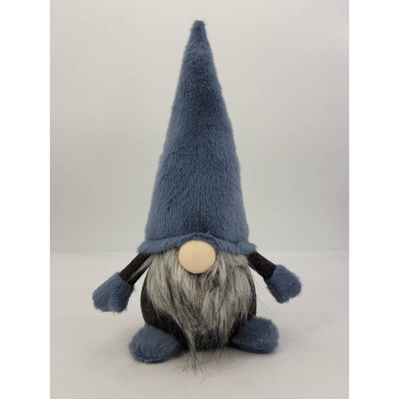 Sitting Gnome with Fur Hat Christmas Tabletop Figurine- 18" - Blue and Black