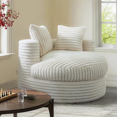 WOWMAX 47" Round Chaise Lounge Chair Indoor, Upholstered Corduroy Floor Sofa Oversized Sleeper Chair with 2 Throw Pillows
