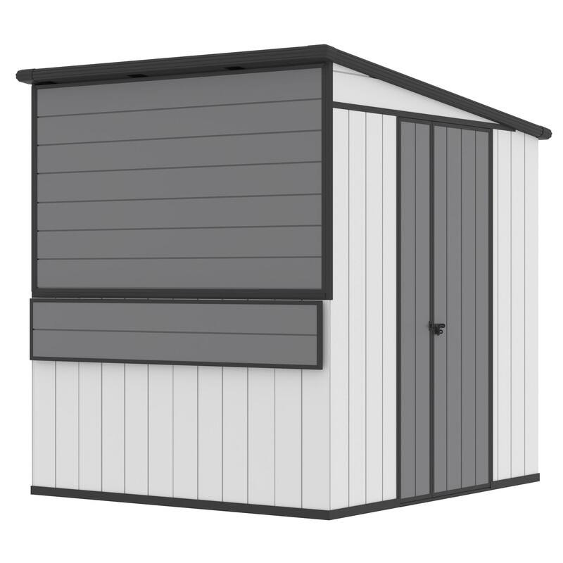 7x6 FT Outdoor Metal Storage Shed, Foldable Bar Counter & Hydraulic Overhang, Lockable Backyard Cabana - 7x6 FT