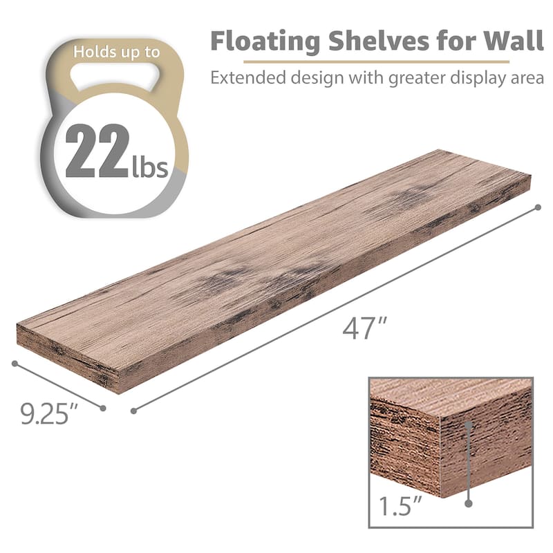 Sorbus Extra Large Floating Shelves Set of 3, Long Faux Wood Wall Mounted Floating Shelves - 9.25"L X 47” W X 1.5” H