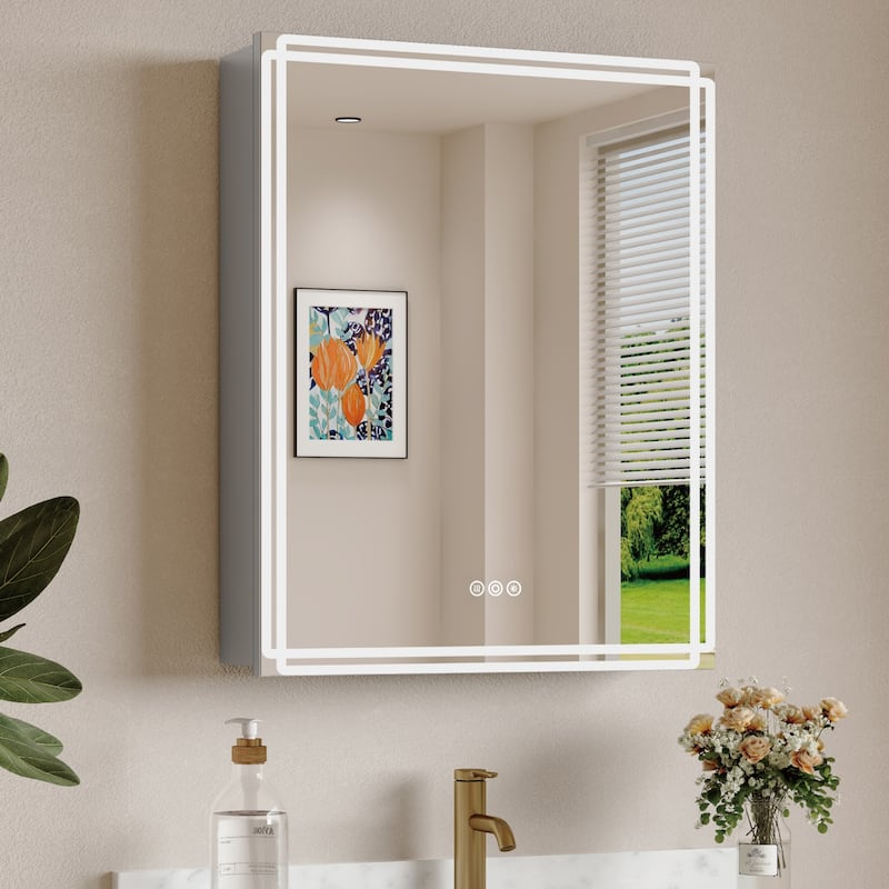 Alita Aluminum LED Medicine Cabinet with Mirror, Dimmable Light, Anti-Fog, Adjustable Shelves, Recessed or Wall Mount - 16 in. W x 24 in. H