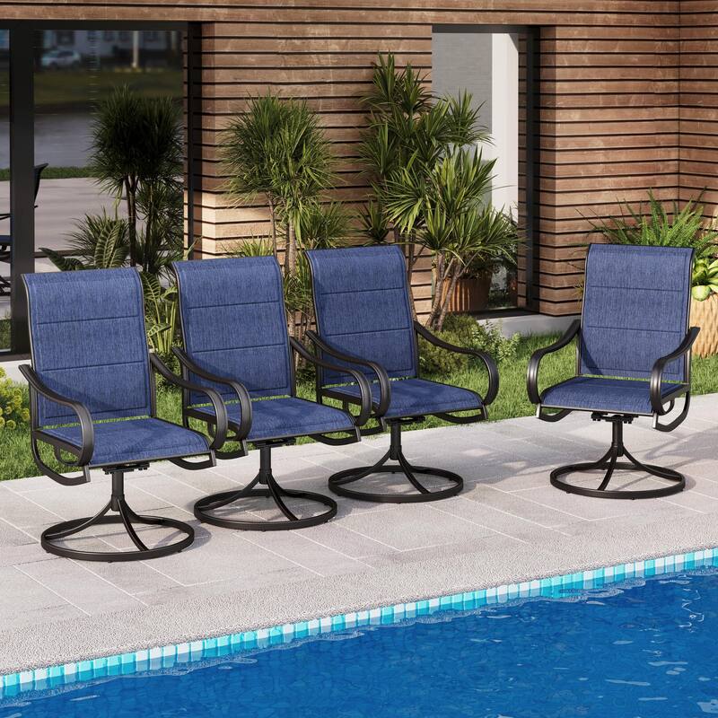 MAISON ARTS Patio Swivel Dining Chairs Set of 4, Metal Chairs with Textilene Padded Sling Fabric - Blue