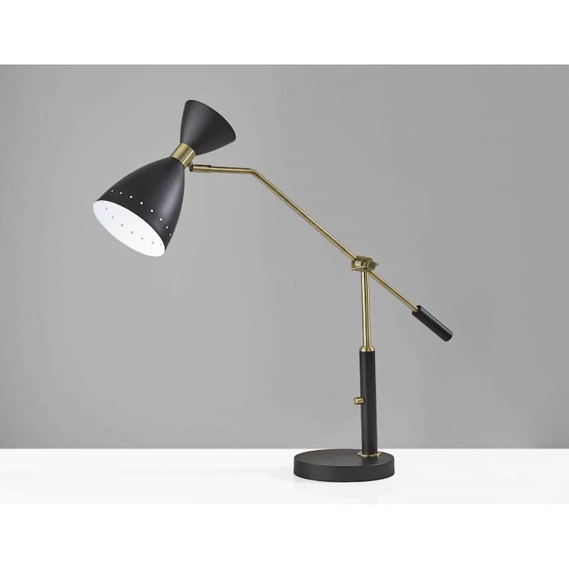 Black & Gold Metal Mid Century Desk Lamp with Cone Shade Rotary Switch Extra Large - 36.5” x 8” x 31.75” (D x W x H)