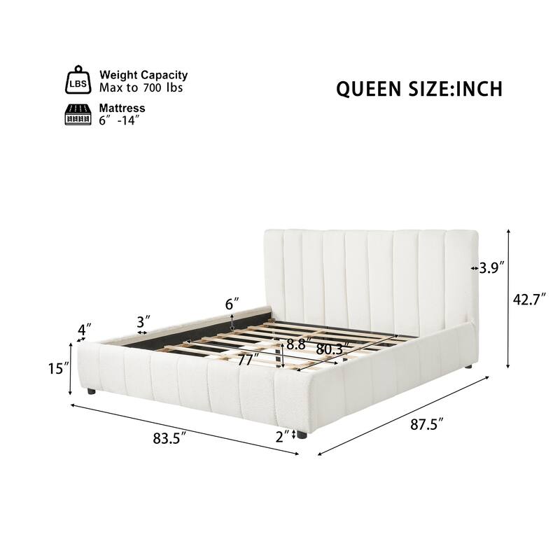 Christopher Knight Home - Modern Boucle Upholstered Platform Bed with Vertical Tufted Headboard