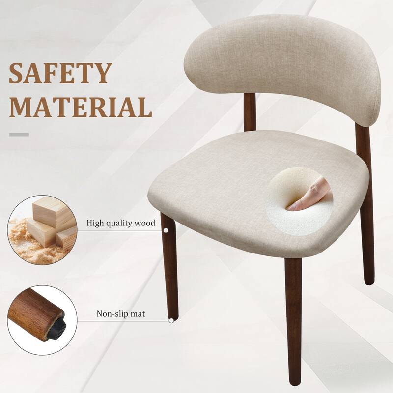 Flannelette Upholstered Dining Chair with Walnut Solid Wood Legs, Armless Chair Set of 2 for Kitchen, Restaurant, Living