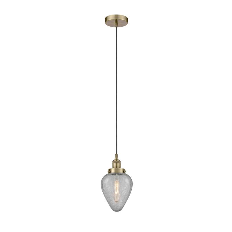 Innovations Lighting Geneseo - 1 Light 6" Cord Hung Mini Pendant - Antique Brass/Clear Crackled