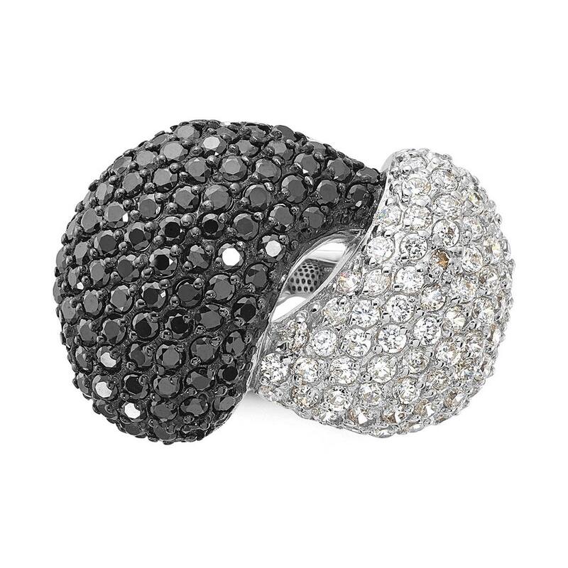 Curata 925 Sterling Silver and Black Rhodium Black And White CZ Cubic Zirconia Simulated Diamond Ring