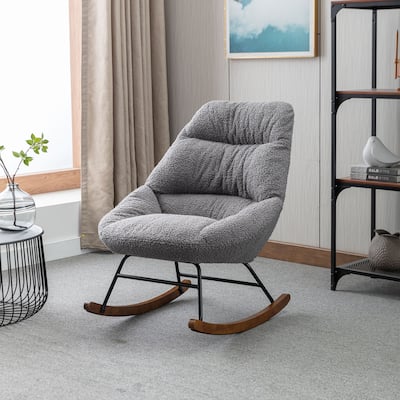 Tufted Upholstered Padded Seat Rocking Chair-Boucle