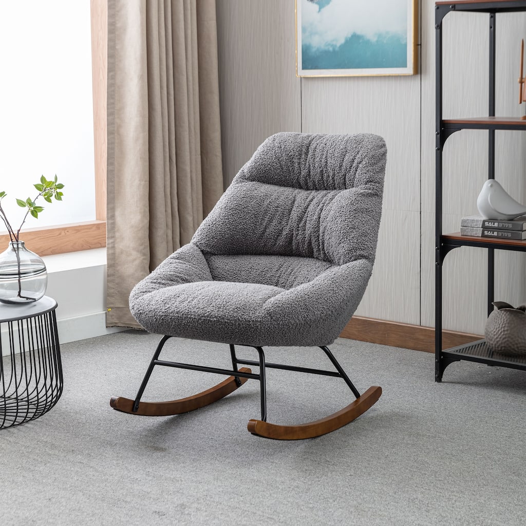 Tufted Upholstered Padded Seat Rocking Chair-Boucle