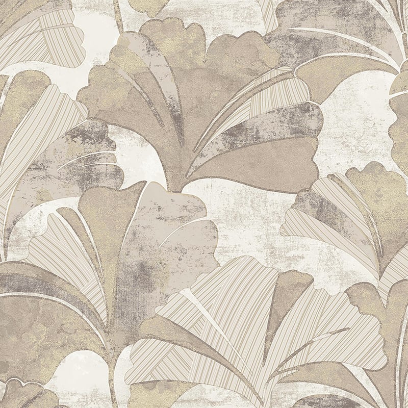 Galerie Wallcoverings Stratum Collection Ginko Leaf Vinyl on Non-woven Metallic Wallpaper Roll Double Width