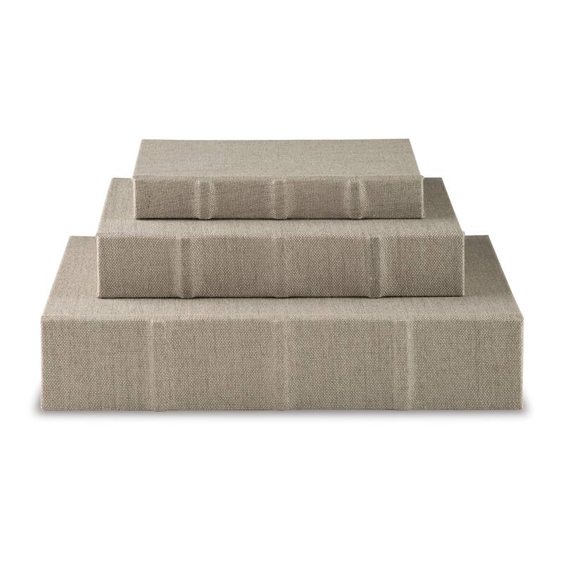 Jolly Decor Storage Book Box Set of 3, Beige Linen, Black Velvet Lining