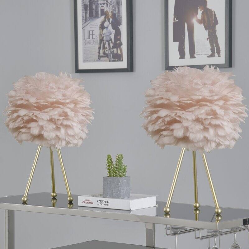 19" Tripod Feather Shade Table Lamp Set (Set of 2)