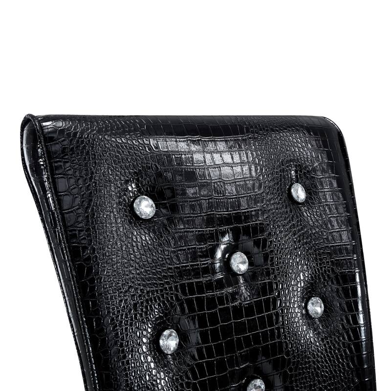 A set of 2 vintage crocodile leather cushioned dining chairs, featuring crystal clasp design and artificial leather design