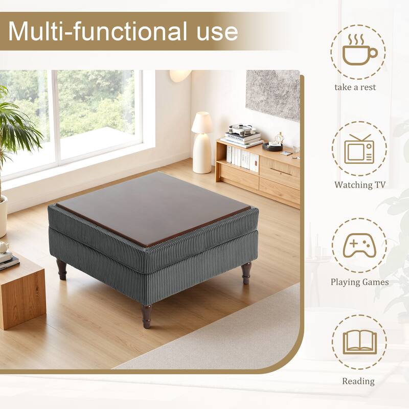 Corduroy Flip Top Dual-Use Storage Ottoman Coffee Table
