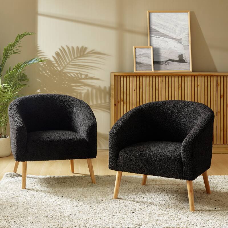 Sheila Modern 30"W Boucle Armchair with Solid Wood Legs Set of 2 by HULALA HOME