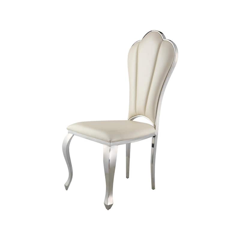 Kuri 23 Inch Dining Chair, Scalloped Back, Vegan Leather, Set of 2, Beige