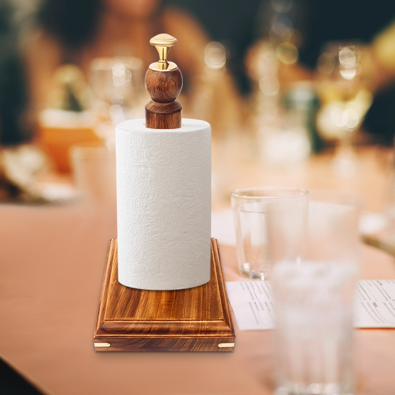 Wood Paper Towel Holder with Stand for Kitchen Dining and Office Brown Bed Bath Beyond 36074215