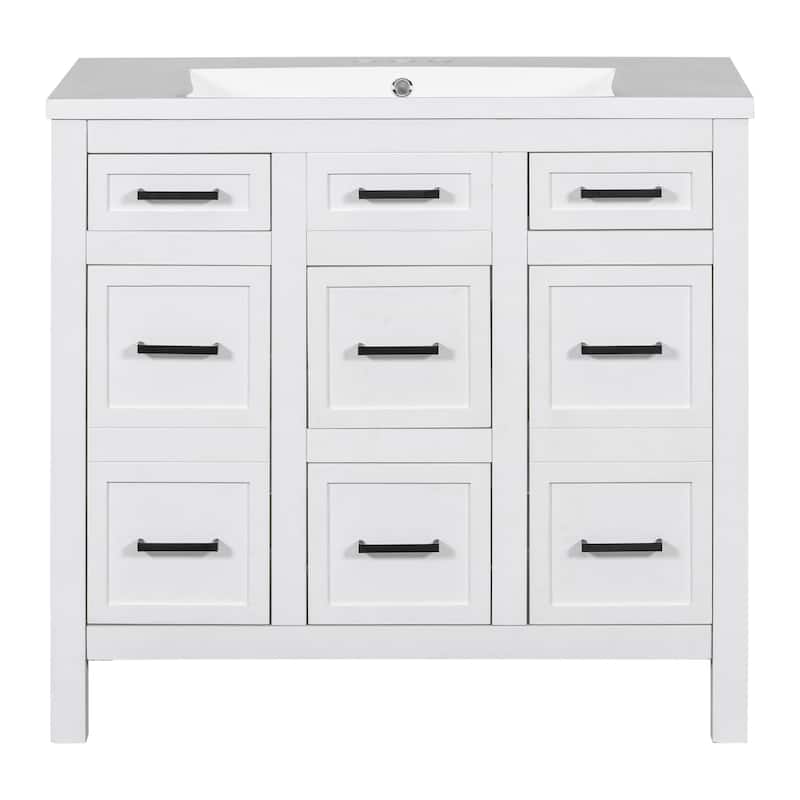 Multifunctional Bathroom Vanity, Freestanding Vanities with Adjustable Shelf, Storage Cabinet with 4 Drawers and 2 Doors