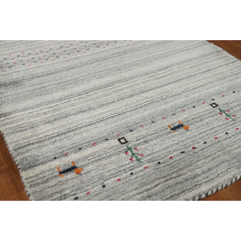Gabbeh Indian Runner Rug Handmade Tribal Wool Carpet - 2'6" x 8'0" - 2'6" x 8'0" - Grey