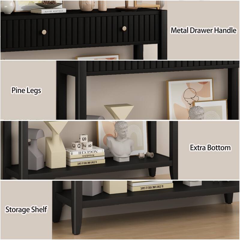 Console Table with Drawers and Storage Shelf, Narrow Wood Accent Sofa Table for Entryway Hallway Living Room
