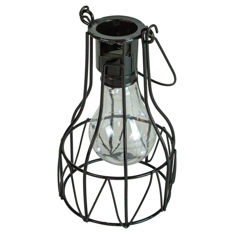 6.5" Black Geometric Edison Outdoor Hanging Solar Lantern with Handle - 6