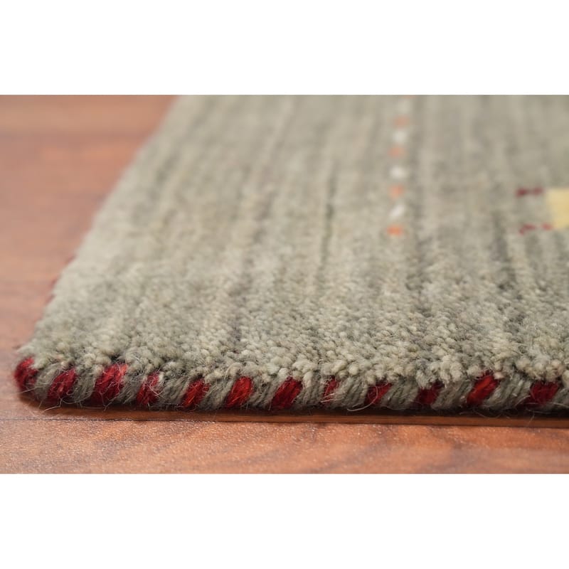 Hand Knotted Oriental 100% Wool Carpet Tribal Animal Pictorial Green Gabbeh Runner Rug - 9' 8'' X 2' 4''