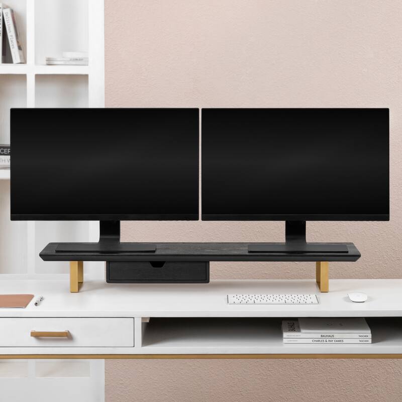 Jani Wood Monitor Stand Riser Desk - Ergonomic Design Stand, Desktop Organizer Table for Home, Office Workspace, Gaming Desk - Black