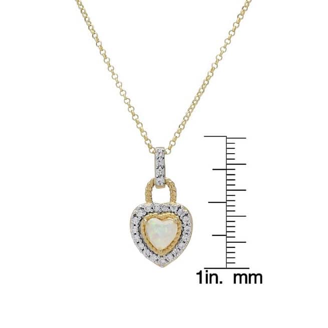 Victoria Townsend Gold over .925 Sterling Silver Lab Opal Heart Pendant Necklace