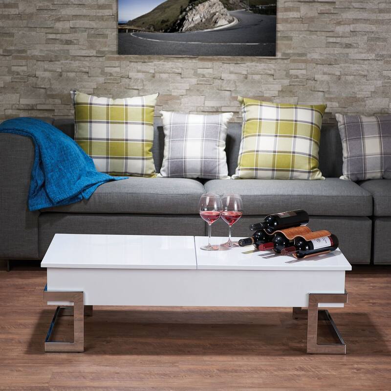 Lift Top Coffee Table with Slide Top Storage and Metal Base, White ...