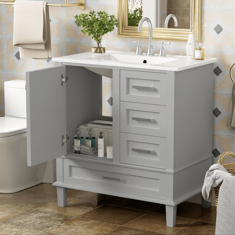 Modern 30" Bathroom Cabinet with Undermount Sink, Freestanding Design, and Ample Storage