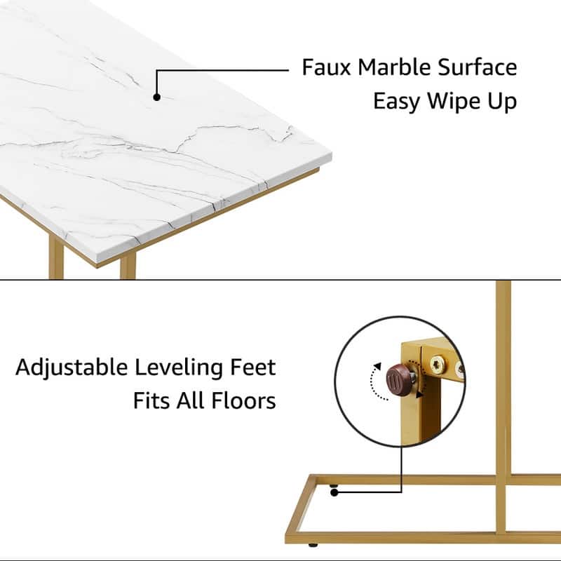 C Shaped End Table for Couch, Narrow Side Table with Adjustable Leg Pads - 23.6''W x 15.7''D - Gold - 23.6''W x 15.7''D - MDF