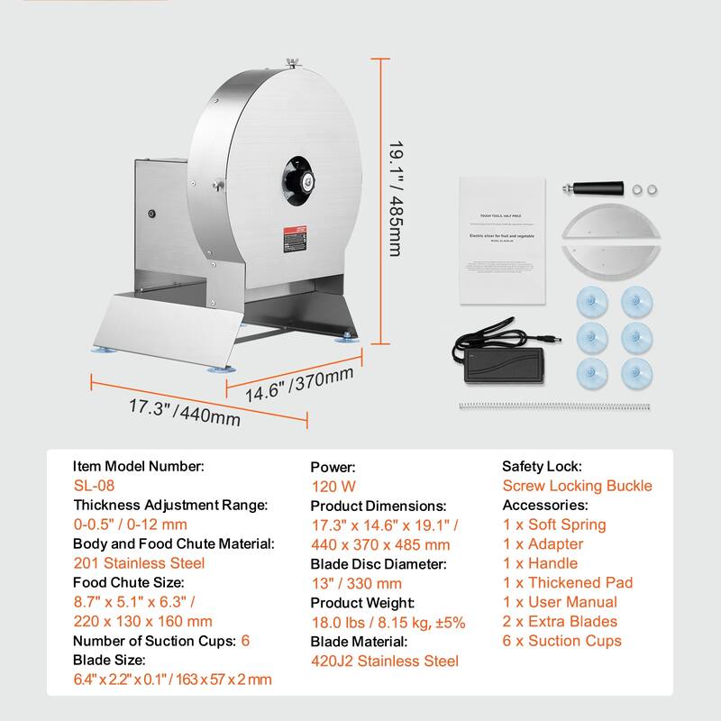 Electric Vegetable Slicer for Slicing Shredding Dicing and Slitting, with Cut-Resistant Gloves