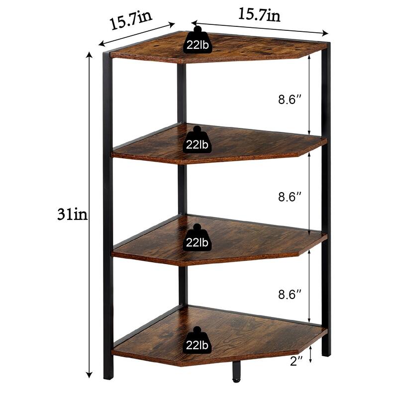 Javlergo Free-Standing 4-Tier Industrial Corner Bookcase Triangle Open Shelf with MDF & Metal Frame for Living Room