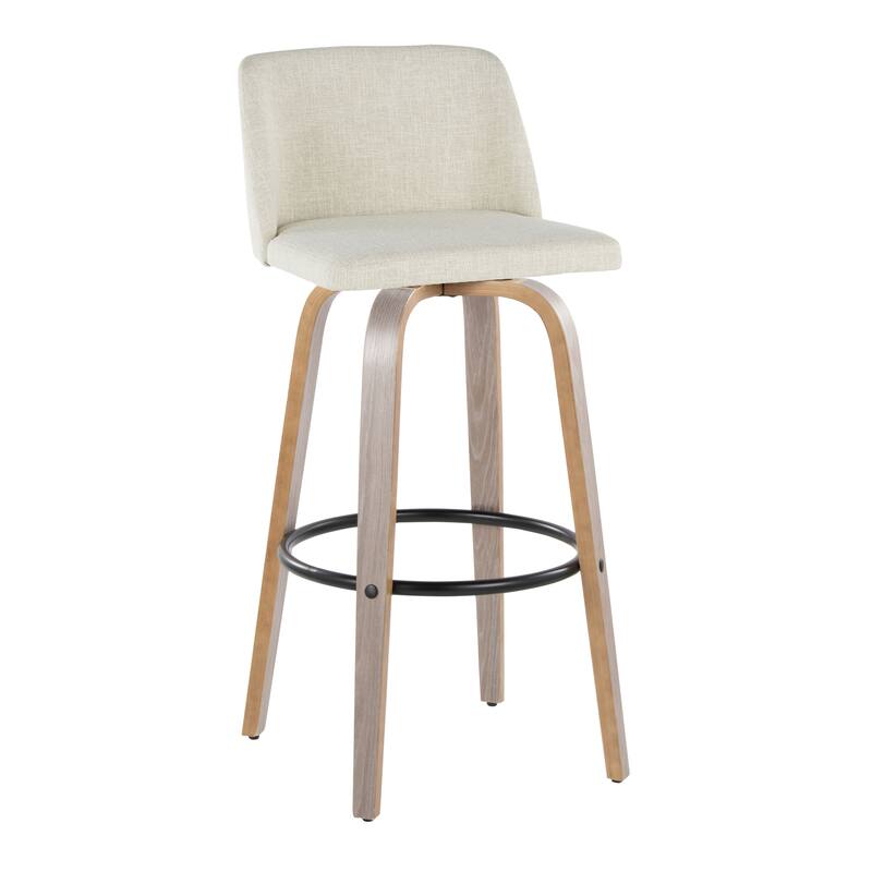 The Gray Barn Vallberga 30" Fixed-Height Bar Stool with Light Grey Wood Base (Set of 2) - Cream Fabric/Round Black Footrest